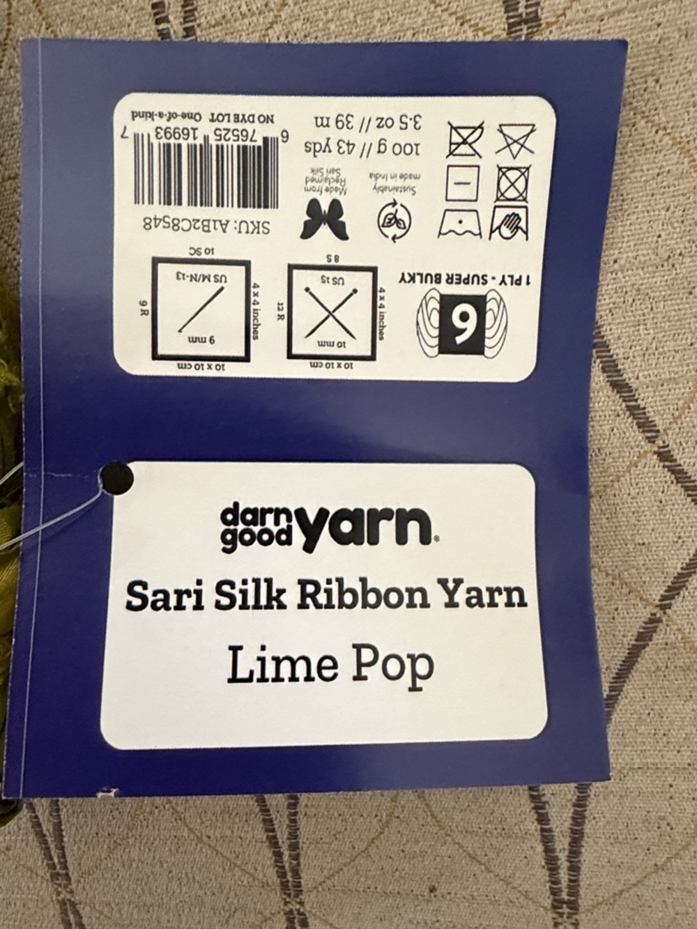 Sari Silk Ribbon Yarn - Lime Pop - Picture 4 of 6